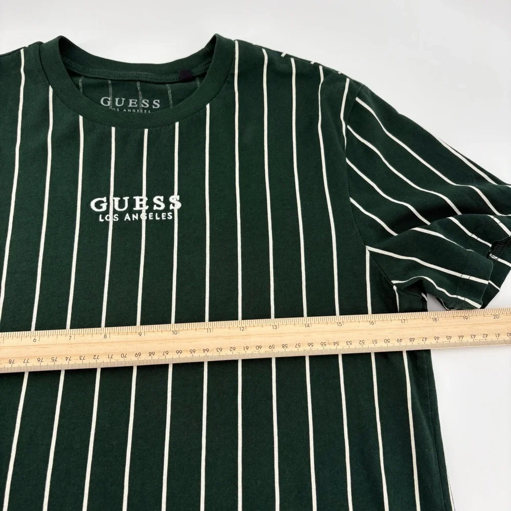 GUESS Dark Green and White Striped Tee Size Small Retro‎ 90s - Picture 5 of 6